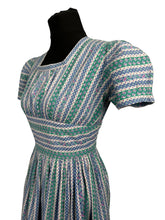 Load image into Gallery viewer, Original 1940's Petite Fit Textured Cotton Stripe Dress in Green, Pink, Blue and White - Bust 34 *