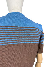 Load image into Gallery viewer, Reproduction 1940's Striped Jumper in Coffee Bean Brown and Dolphin Blue with Full Pull Sleeves - Bust 34 36