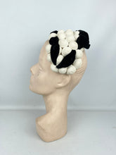 Load image into Gallery viewer, Original 1950's Black and White Straw Bobble Hat with Velvet Trim *