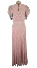 Load image into Gallery viewer, Original 1930's Pretty Pink and Blue Lace Full Length Belted Evening Dress - Bust 30 32