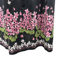 Load image into Gallery viewer, Original 1950's Floral Border Print Skirt in Black, Pink, White and Green Featuring Violets - Waist 24" *