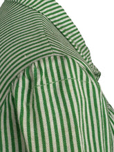 Load image into Gallery viewer, Original 1940's White and Green Candy Stripe Heavy Linen Button Front Belted Day Dress - Bust 40 42 *
