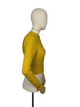 Load image into Gallery viewer, Reproduction 1940's Cable Knit Cardigan with Long Sleeves and Brown Buttons - Bust 32 34