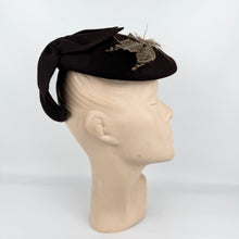 Load image into Gallery viewer, Original 1940's New York Creation Brown Felt Topper Hat with Pheasant Feather Trim