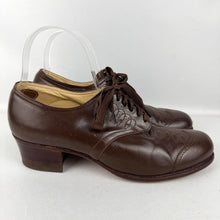 Load image into Gallery viewer, Original 1930's 1940's Warm Brown Leather Lace Up Shoes with Punch Detail - UK 6 or 6.5