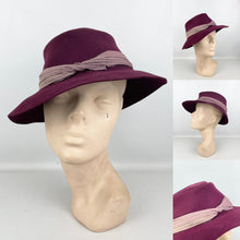 Load image into Gallery viewer, Original 1940's Burgundy Felt Fedora with Pink Pleated Trim
