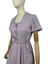 Load image into Gallery viewer, Original 1950's Lilac, Black, White and Grey Belted Check Dress by Roxanne Adams - Bust 38 *