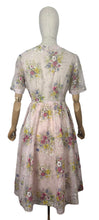 Load image into Gallery viewer, Original 1950's Pretty Pale Pink Nylon Dress with Floral Print in Blue, Yellow and White - Bust 36 37