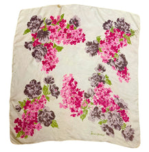 Load image into Gallery viewer, Original 1940's 1950’s Jacqmar Pure Silk Scarf with Pretty Floral Print in Pink, Green and Brown on a Yellow Base