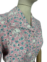 Load image into Gallery viewer, Original Late 1940's or Early 1950's Classic Floral Cotton Day Dress in Pink, White, Grey and Blue Floral - Bust 38