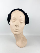 Load image into Gallery viewer, Original 1920's 1930's Black Cotton Velvet Close Fitting Hat with Leaf Trim *