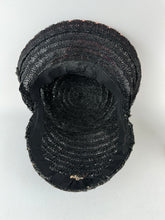 Load image into Gallery viewer, Original Late 1930's or Early 1940's Pink and Black Straw Topper Hat with Floral Trim