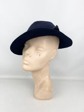 Load image into Gallery viewer, Original 1930's Dark Blue Seamed Felt Fedora with Grosgrain Trim by Fenwick