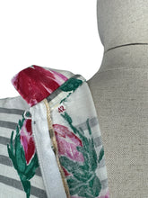 Load image into Gallery viewer, Original 1950's Crisp White Cotton Day Dress with Stripes and Roses Print - Bust 36