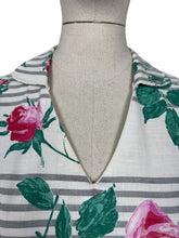 Load image into Gallery viewer, Original 1950's Crisp White Cotton Day Dress with Stripes and Roses Print - Bust 36