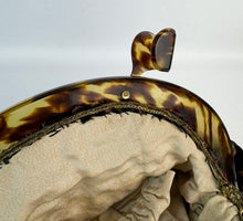 Load image into Gallery viewer, Original 1920's Antique Floral Silk Velvet Bag with Faux Tortoiseshell Frame in Black, Brown and Pink
