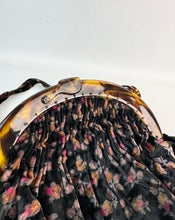 Load image into Gallery viewer, Original 1920's Antique Floral Silk Velvet Bag with Faux Tortoiseshell Frame in Black, Brown and Pink