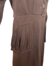 Load image into Gallery viewer, Original 1940's Dark Brown Lightweight Wool Coat with Patch Pockets and Three Button Closure