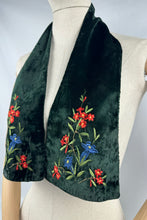 Load image into Gallery viewer, Original 1930's 1940's Green Velvet Cravat with Tyrolean Floral Embroidery