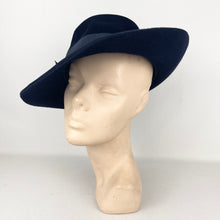 Load image into Gallery viewer, Original 1940’s Midnight Blue Fur Felt Fedora Hat with Wide Brim
