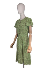 Load image into Gallery viewer, Original 1930's 1940's Novelty Print Green Crepe Day Dress with Horses and Fences Print - Bust 32 34 *
