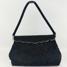 Load image into Gallery viewer, Original 1950's Black and Gold Heavily Beaded Evening Bag