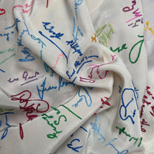 Load image into Gallery viewer, Original 1940's 1948 Dated White Artificial Silk Scarf with Vibrant Embroidered Signatures