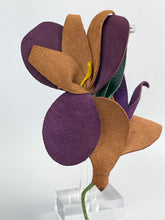 Load image into Gallery viewer, Original 1940's Make Do and Mend Wartime Leather Brooch in Rust, Green and Purple