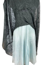 Load image into Gallery viewer, Original 1950's Ice Blue and Black Lace Cocktail Dress with Velvet Ribbon Trim - Bust 36 *