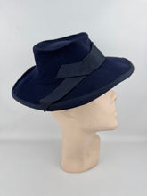 Load image into Gallery viewer, Original 1940's Midnight Blue Felt Tilt Hat with Grosgrain Trim