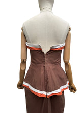 Load image into Gallery viewer, Original 1950's Brown, White and Orange Cotton Wiggle Dress - Bust 34"