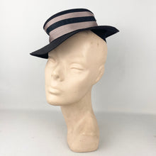 Load image into Gallery viewer, Original 1940's Neat Little Black Topper Hat with Grosgrain Ribbon Trim