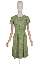 Load image into Gallery viewer, Original 1930's 1940's Novelty Print Green Crepe Day Dress with Horses and Fences Print - Bust 32 34 *