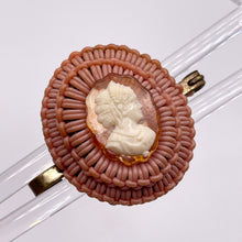 Load image into Gallery viewer, Original 1940's Dusky Pink Wartime Make Do and Mend Wire Brooch with Cameo Button Middle