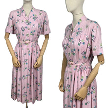 Load image into Gallery viewer, Original 1940's CC41 Pink, Green, Blue and White Floral Cotton Belted Day Dress - Bust 36