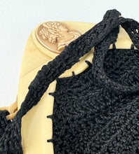 Load image into Gallery viewer, Original 1920's Antique Crochet Bag with Celluloid Frame with Cameo Clasp and Long Tassels *