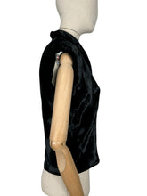 Load image into Gallery viewer, Original 1950's Inky Black Cotton Velvet Evening Blouse - Bust 34