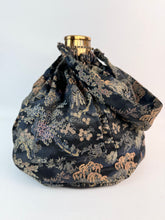 Load image into Gallery viewer, Stunning Antique Chinese Print Silk Brocade Bag with Dragon Boats, Bridges and Trees with Expandable Gate Frame - Gorgeous Piece *