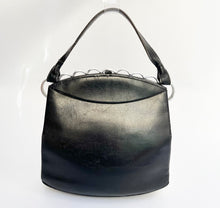 Load image into Gallery viewer, Original 1930's Black Leather Bag with Scalloped Chrome Trim and Single Handle