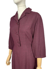 Load image into Gallery viewer, Original 1950's 1960's Petite Length Burgundy and Black Lightweight Wool Fine Check Dress - Bust 38