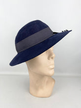 Load image into Gallery viewer, Original 1930's Dark Blue Seamed Felt Fedora with Grosgrain Trim by Fenwick
