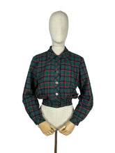 Load image into Gallery viewer, Original 1950's Bobbie Brooks Green, Red, Blue and Black Plaid Cropped Jacket with Pockets - Bust 36 38
