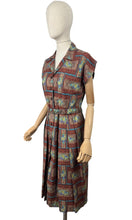 Load image into Gallery viewer, Original 1950's Brown, Blue and Green Belted Cotton Day Dress - Bust 36