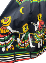 Load image into Gallery viewer, Original 1950's Black Cotton Skirt with Novelty Mexican Print - Waist 25 *