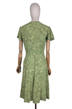 Load image into Gallery viewer, Original 1930's 1940's Novelty Print Green Crepe Day Dress with Horses and Fences Print - Bust 32 34 *