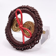 Load image into Gallery viewer, Original 1940's Large Brown, Gold and Red Wartime Make Do and Mend Wire Brooch with Double Button Middle