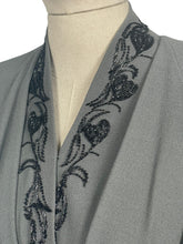 Load image into Gallery viewer, Original 1940's Grey Wool Crepe Belted Dress with Beaded Bodice and Cuff Detail - Bust 38 *