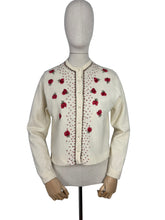 Load image into Gallery viewer, Original 1950's Season's Fashions Wool Cardigan with Pretty Floral Embroidery and Faux Pearl Buttons - Bust 38