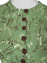 Load image into Gallery viewer, Original 1930's 1940's Novelty Print Green Crepe Day Dress with Horses and Fences Print - Bust 32 34 *