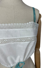 Load image into Gallery viewer, Antique Edwardian White Cotton Camisole with Sea Foam Green Silk Detailing - Bust 34 36 *